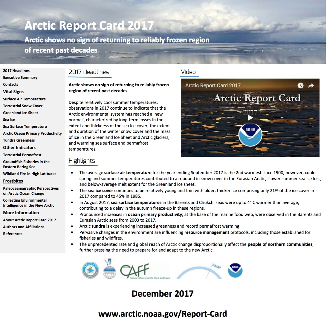 Arctic Report Card: Update for 2017