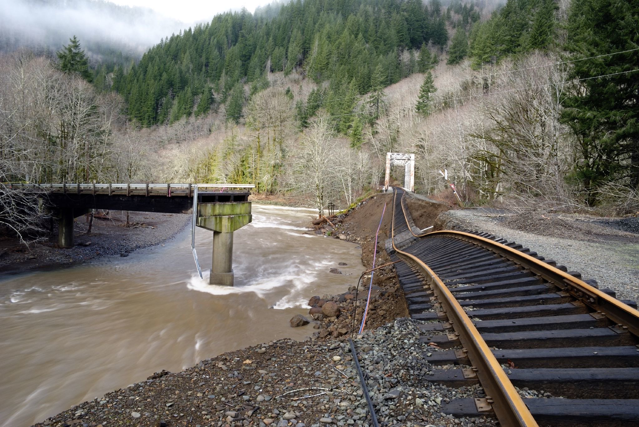 Storm Damage to Bridge and Railroad Tracks U.S. Climate Resilience