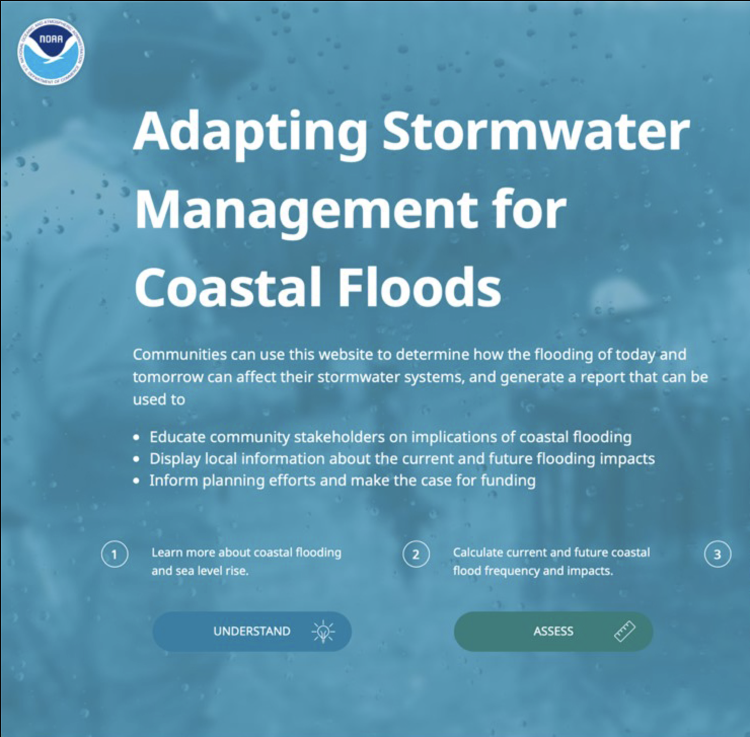 Screenshot of Adapting Stormwater Management for Coastal Floods tool homepage.