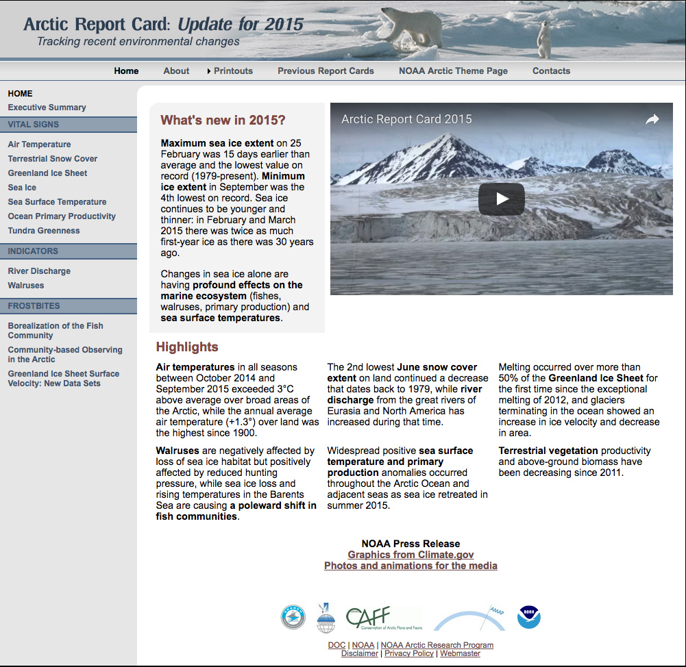 Arctic Report Card: Update for 2015