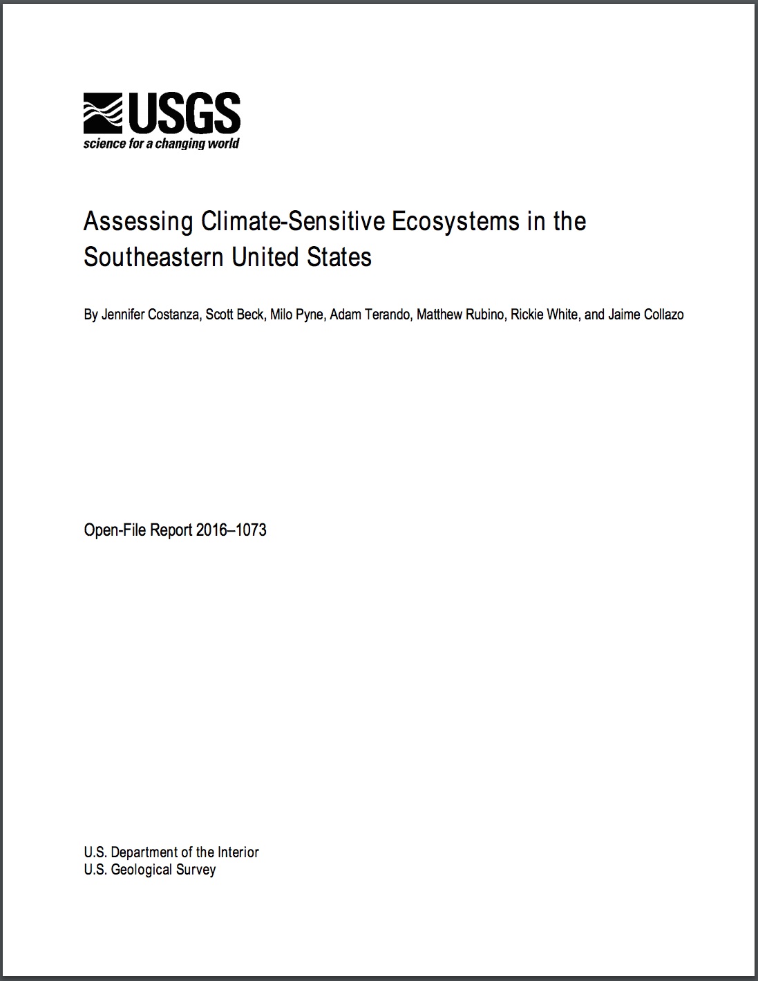 Assessing Climate-Sensitive Ecosystems in the Southeastern  United States