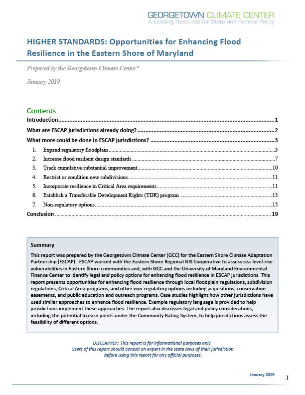 Higher Standards: Opportunities for Enhancing Flood Resilience in the Eastern Shore of Maryland