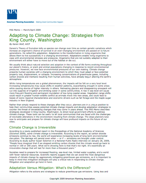 Adapting to Climate Change: Strategies from King County, Washington