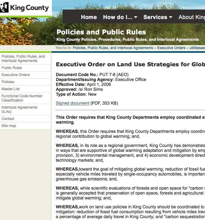 Executive Order on Land Use Strategies for Global Warming Preparedness | King County, Washington