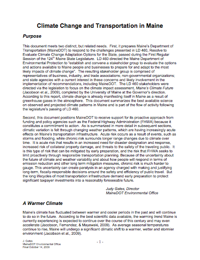 Climate Change and Transportation in Maine