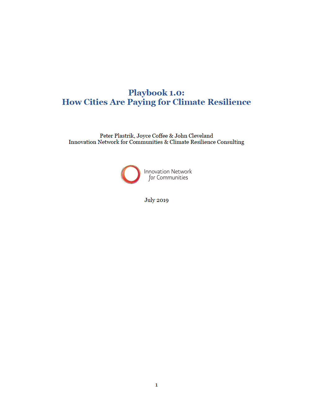 Playbook 1.0: How Cities Are Paying for Climate Resilience