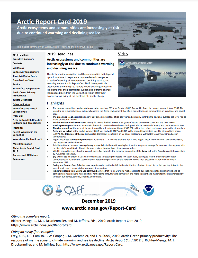Arctic Report Card: Update for 2019