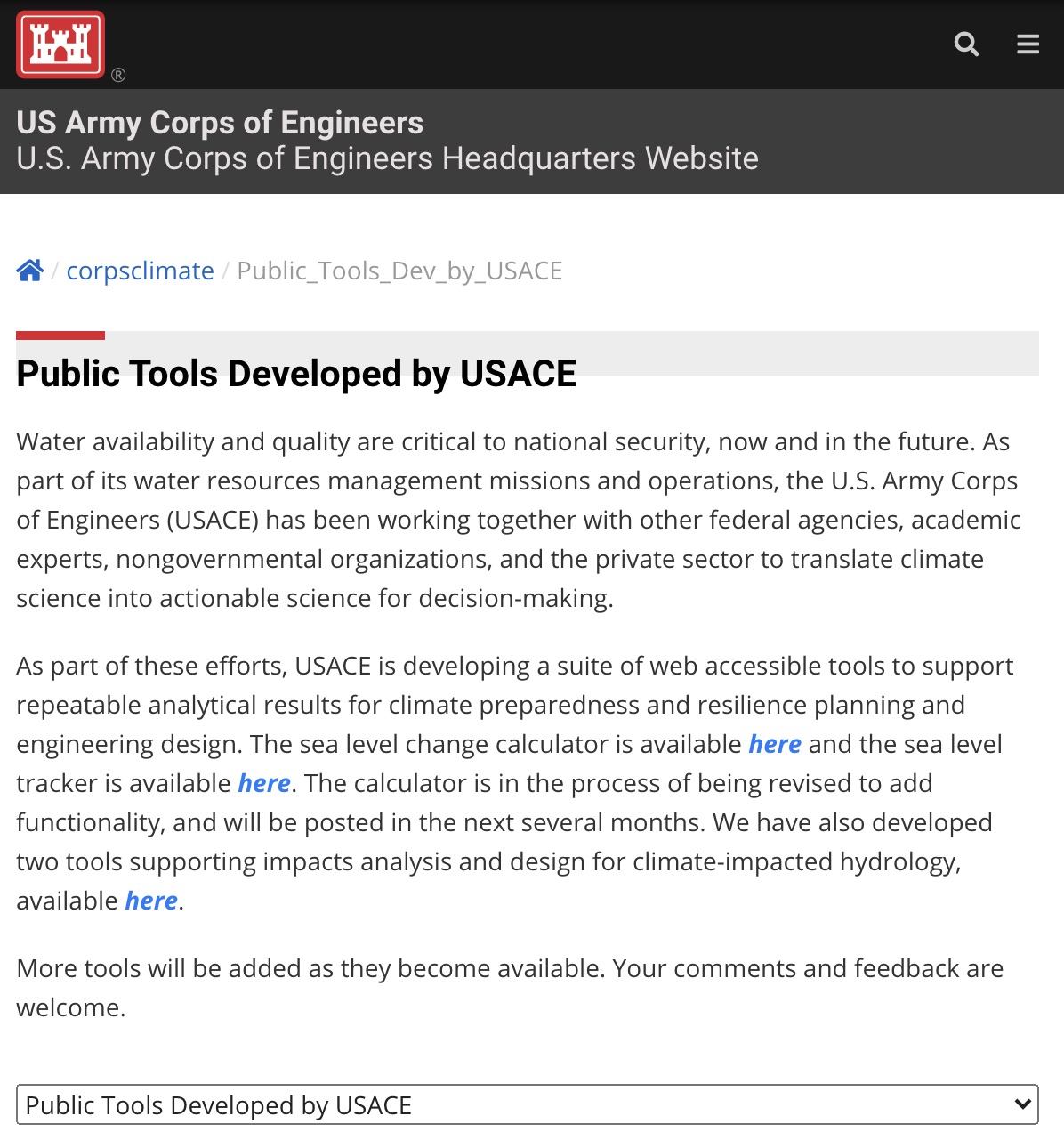 Public Tools Developed by USACE