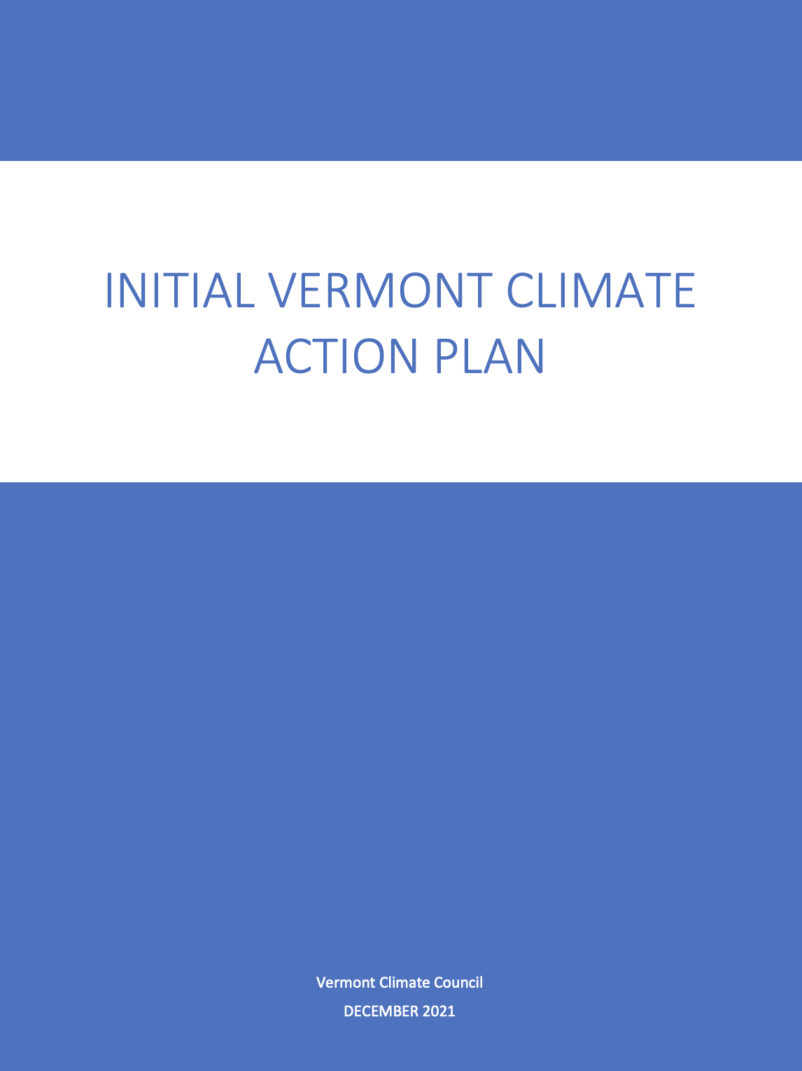 Report cover with words: Initial Vermont Climate Action Plan