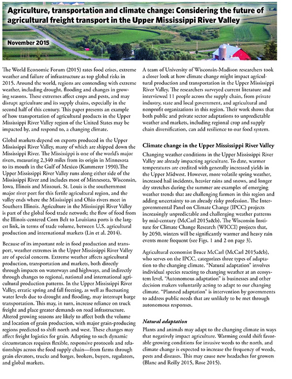 Agriculture, Transportation and Climate Change: Considering the Future of Agricultural Freight Transport in the Upper Mississippi River Valley