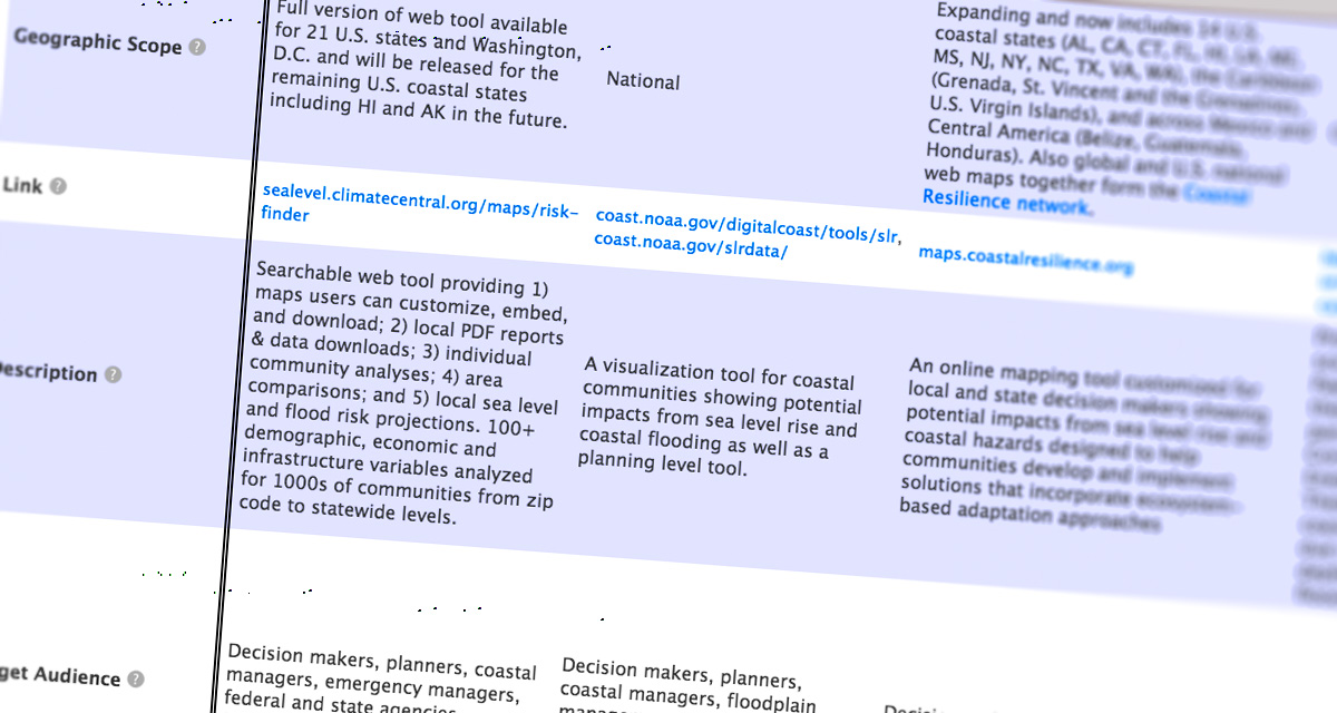 Sea Level Rise and Coastal Flood Web Tools Comparison Matrix 