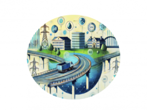 circular cartoon with roads and buildings