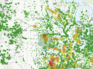 Map of U.S. with colored dots