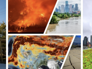 A collage of different adaptation actions and climate impacts