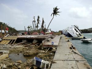 building wreckage on island coast