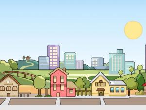 Illustration of homes and trees