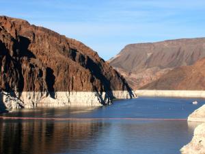Low water at Lake Mead exposes a wide "bathtub ring" that marks the lake's former level. Low water at Lake Mead exposes a wide "bathtub ring" that marks the lake's former level.