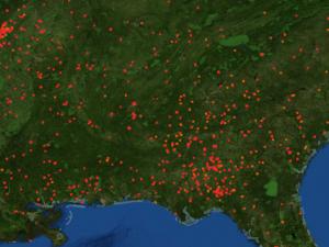 Screen capture from the FIRMS Fire Map