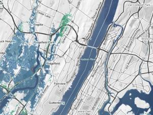 Map showing city and water