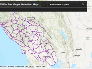 Screenshot of watershed polygons in Sonoma County, CA