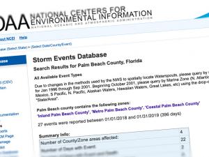 Screen capture of the Storm Events Database
