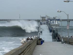 High tide at the Ocean Beach pier, San Diego, California