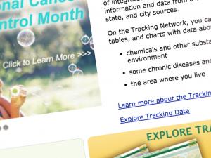 Screen capture from the National Environmental Public Health Tracking Network website