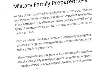 Screen capture of the Ready.gov Military Family Preparedness webpage