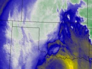 GOES-13 satellite water vapor image from a historic winter storm on February 25, 2013.
