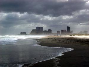 Storm clouds loom along the coast of Atlantic City.