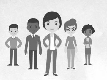 Illustrations of a diverse group of people standing in a v formation
