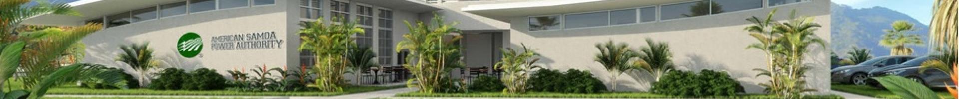 American Samoa Power Authority building with mountain in background