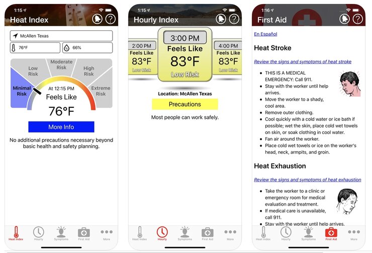Phone screenshots for Heat Safety Tool App