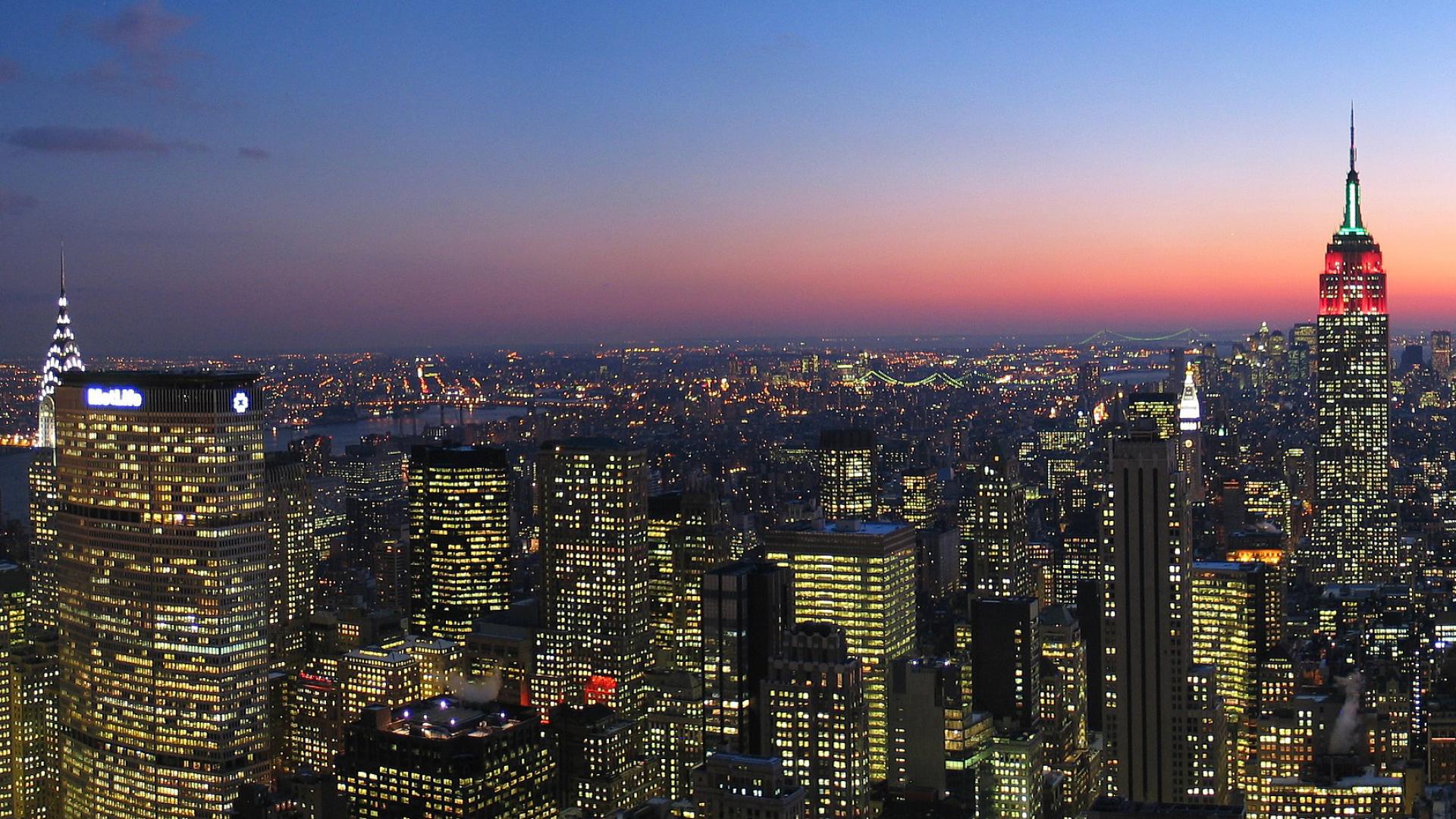 Skyline of New York City at dusk