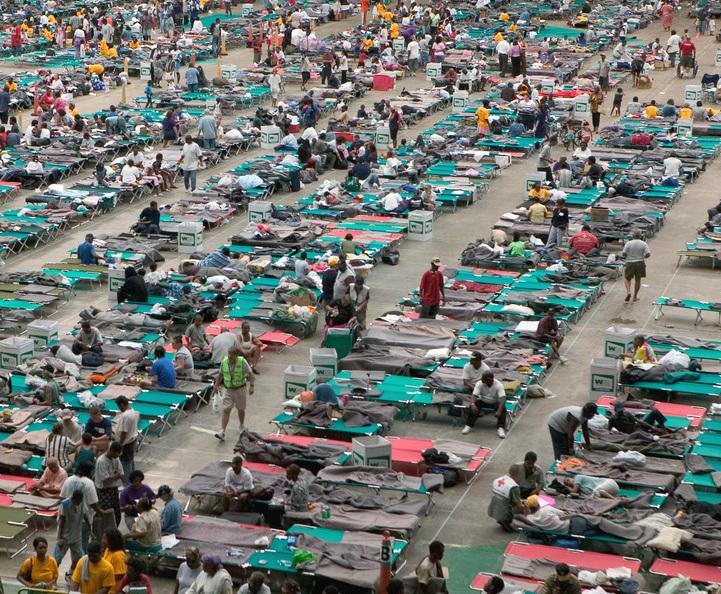 Photo of evacuees in the Houston Astrodome in Texas