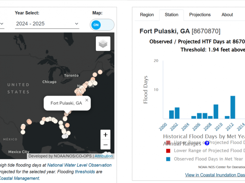 map of the U.S. depicting coastal flooding likelihood