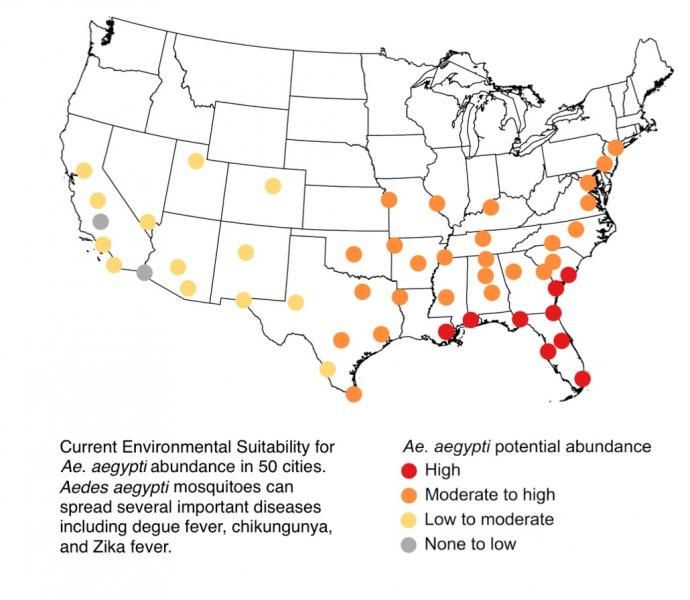 Map of contiguous U.S. with hottest colors in SE