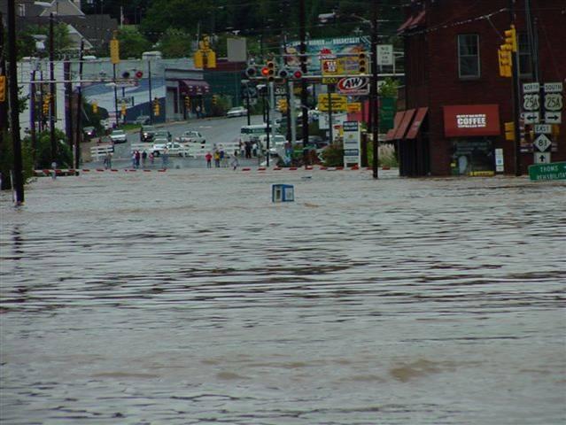 A flooded street in Asheville