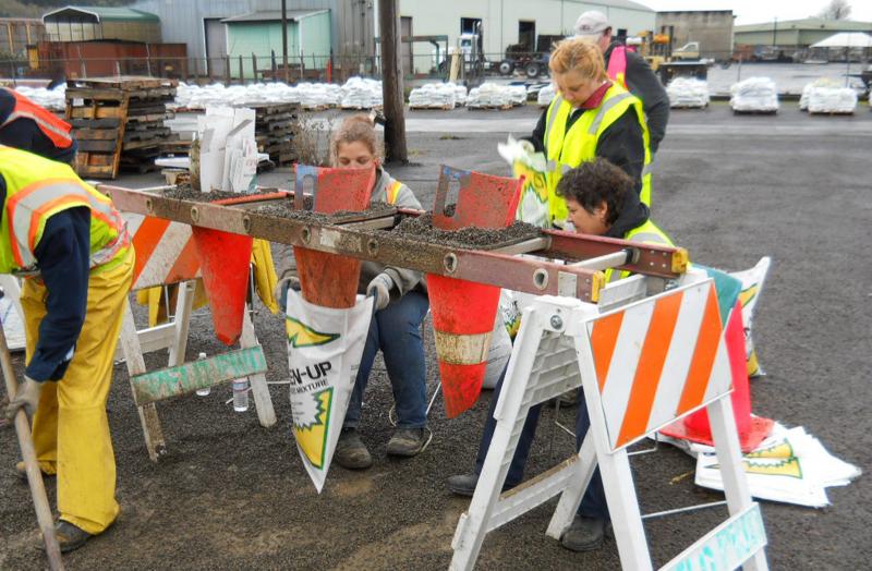 Preparing sandbags in Lane County, Oregon.