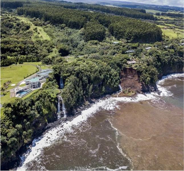 Aerial view of landslide from Hurricane Lane