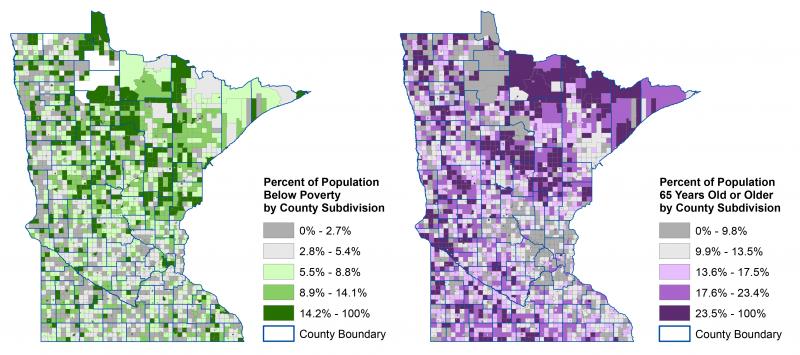 Patterns of poverty and advanced age across Minnesota
