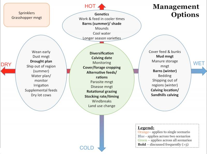 Diagram listing management options for scenarios