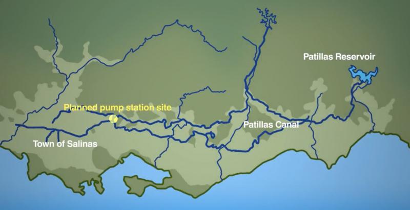 Map showing the location of Salinas and the Patillas Reservoir