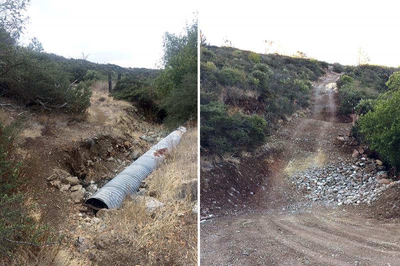 Exposed culvert replaced by armored fill