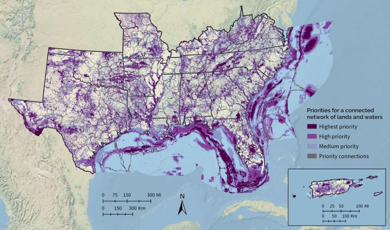 Map of Southeast Conservation Blueprint Map of Southeast U.S. with purple shading