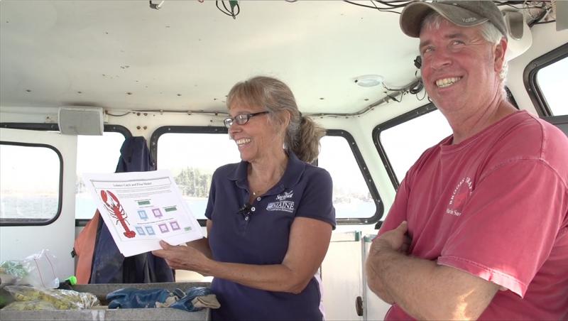 Researcher Esperanza Stancioff and lobsterman 