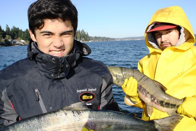 Chief Kitsap Academy students with a catch of chum salmon 