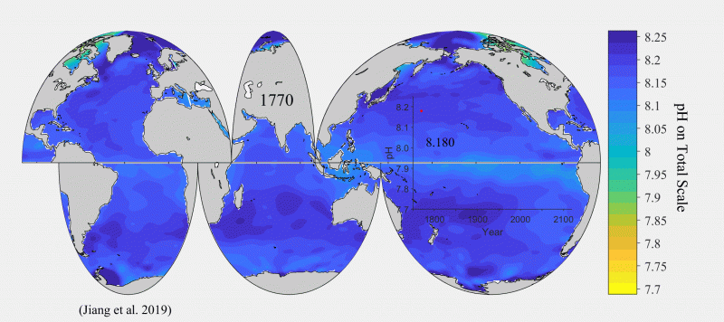 Animation of increasing pH in ocean waters