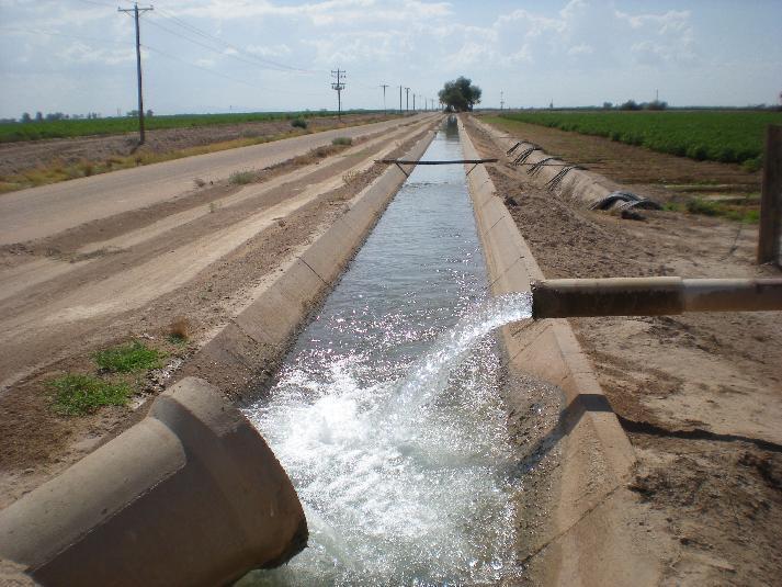 Irrigation canal and valve outside Phoenix, AZ.