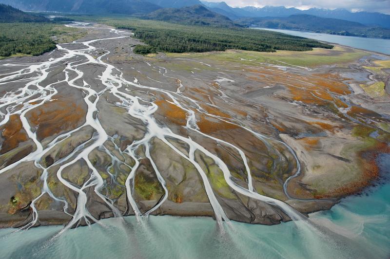 Braided rivers entering coastal water